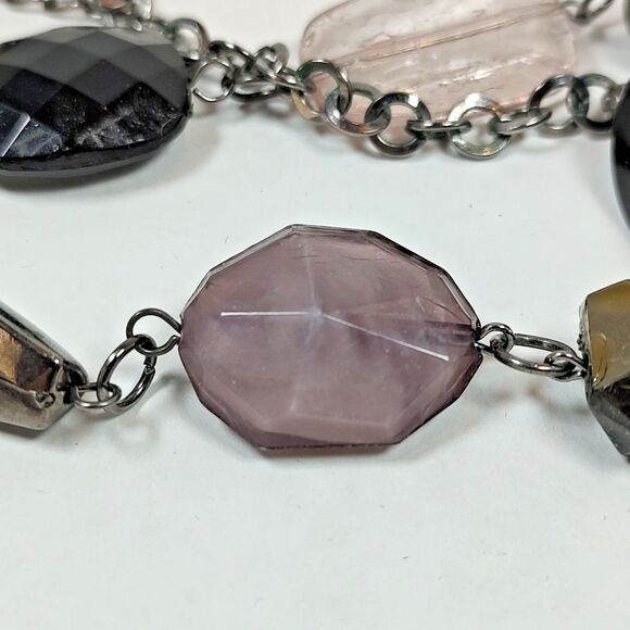 Gunmetal Chain Statement Necklace Zebra Print Beads Faceted Artisan 17" - 19" - Picture 13 of 14